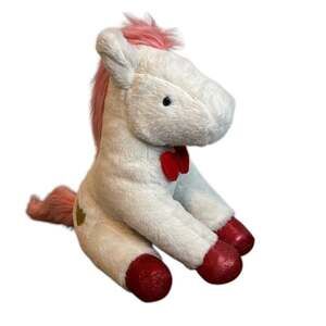 FAO Schwarz Sparklers White Pony Plush 12" Pink Mane Gold Heart Glitter 2022
